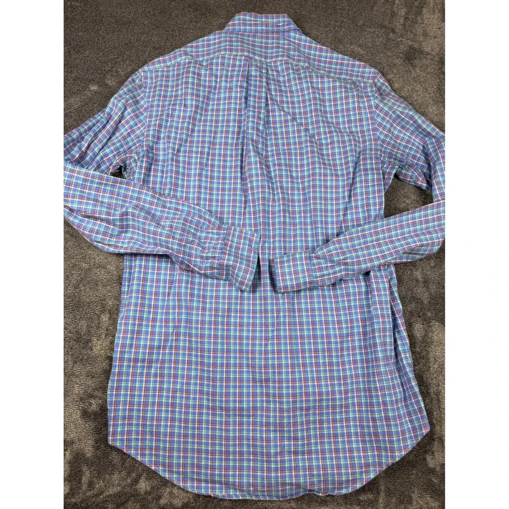 Polo Ralph Lauren Mens Small Blue Red Plaid Button Down Shirt Long Sleeve Pony
